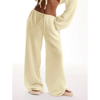 Calça com Cordão Leve, Calça para Primavera e Verão, Calça de Férias e Casual, Elegante e Fofa para Primavera em Oferta na Shopee