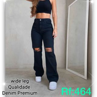 Wide leg jeans Black rasgo, qualidade Premium, cintura alta, veste bem. em Oferta na Shopee