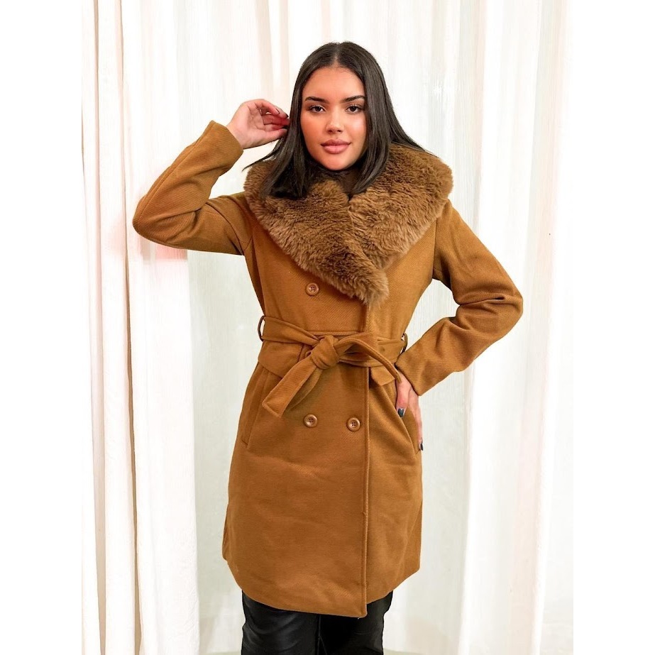 Jaqueta Feminina Parka de Lã Batida Sobretudo de Inverno Estilo Casual pelo removivel