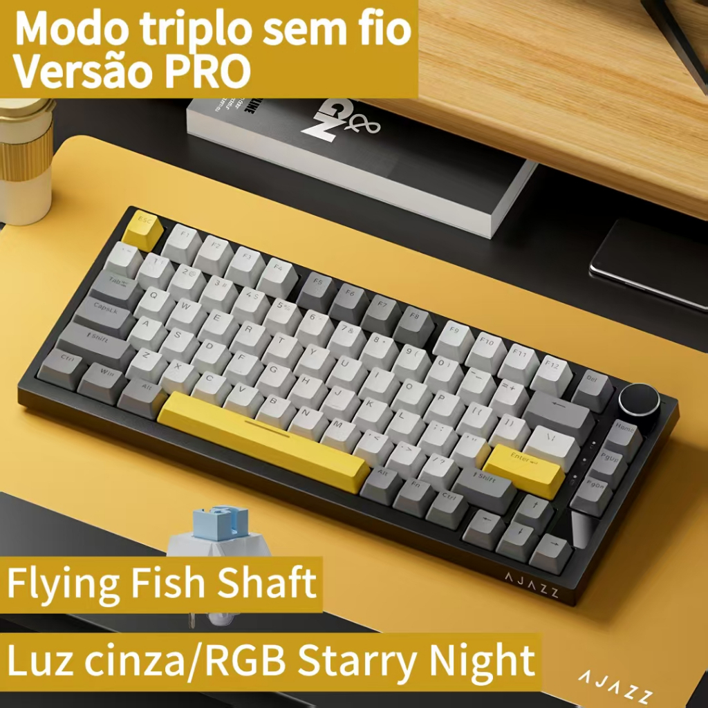 Ajazz AK820 Pro Teclado Mecânico Sem Fio 3 Modos Cinza Estelar Super sensível ao toque