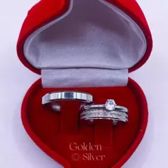 Par de Aliança de Namoro Casamento Prata Diamantada Canal Brilhante e Chanfrada 4mm + Anel Solitário