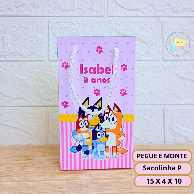 Sacolinha Surpresa Bluey Rosa - Personalizados - Lembrancinha - Festa infantil - Aniversário / PEGUE E MONTE