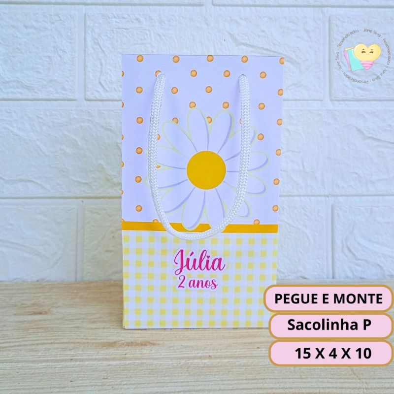 Sacolinha Surpresa Margaridas Amarela - Personalizados - lembrancinhas - Aniversário / PEGUE E MONTE