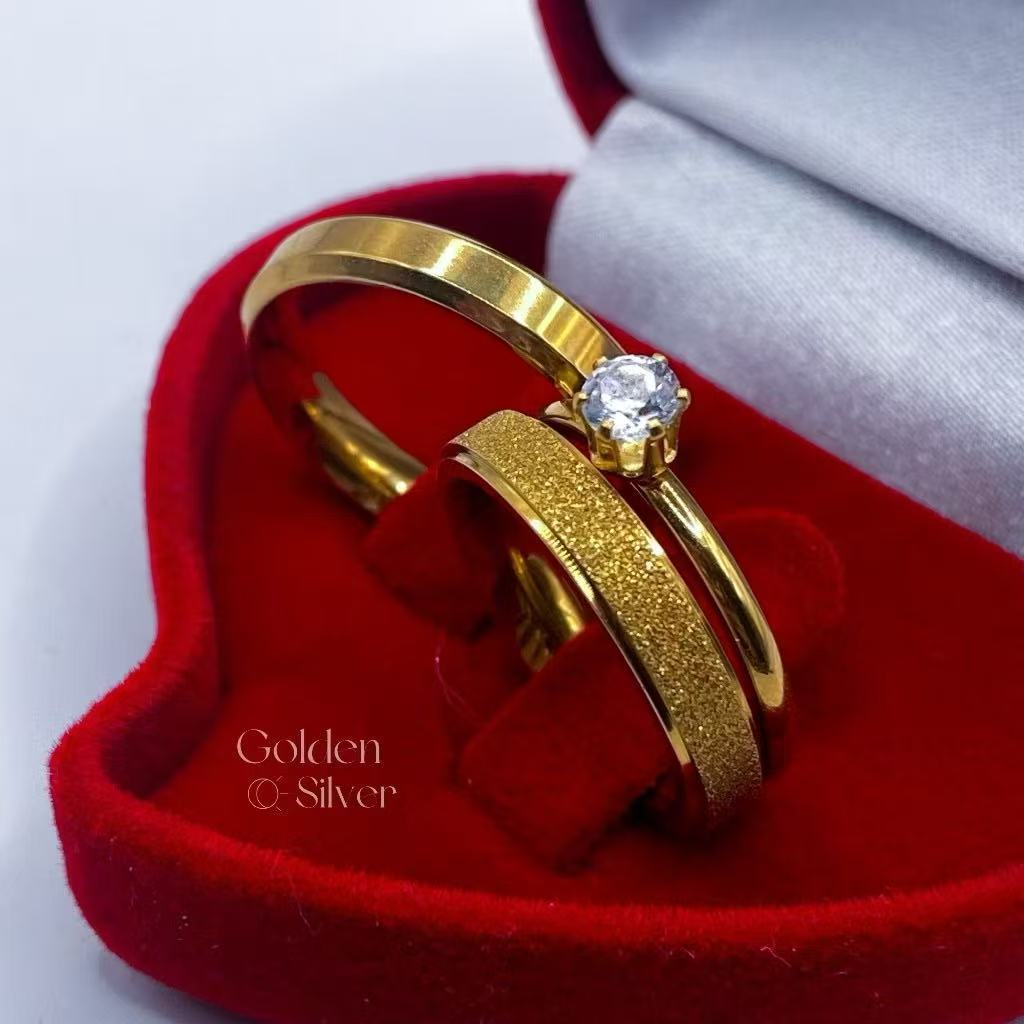 1 par de Alianças de Moeda Antiga Banhado 4mm tradicional+anel solitário em Oferta na Shopee