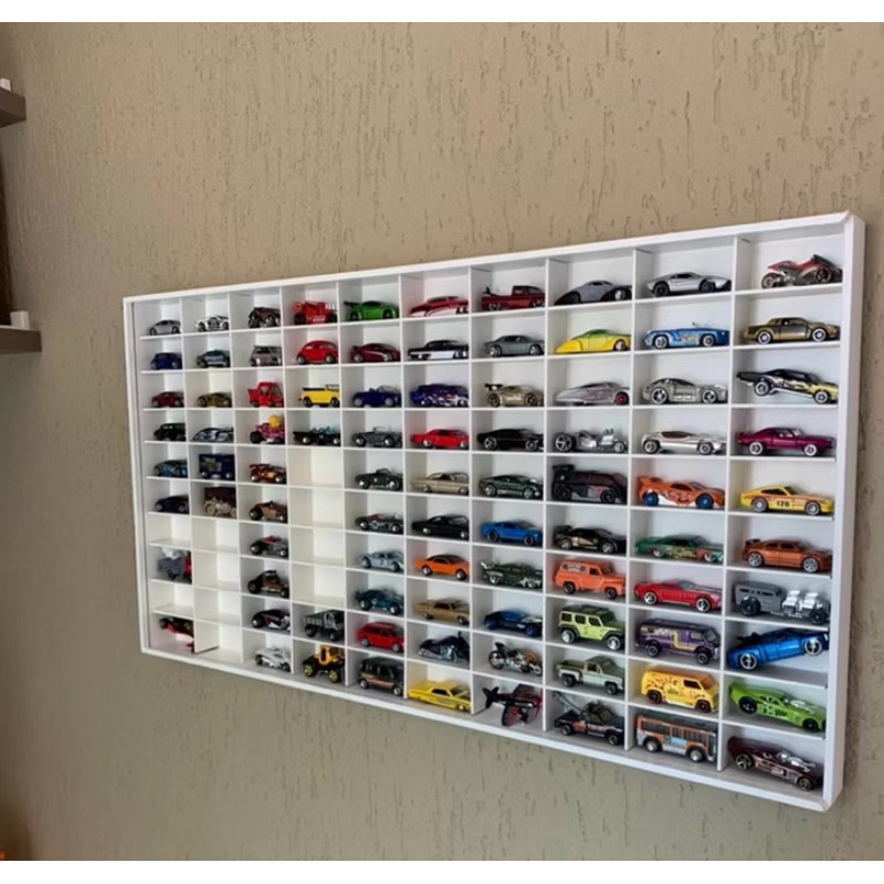 Expositor porta carrinhos escala1.64 em mdf pintado para 100 carrinhos +acrilico em Oferta na Shopee