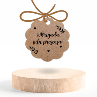 Tag  KRAFT para lembrancinhas Obrigada pela presença- flor em Oferta na Shopee