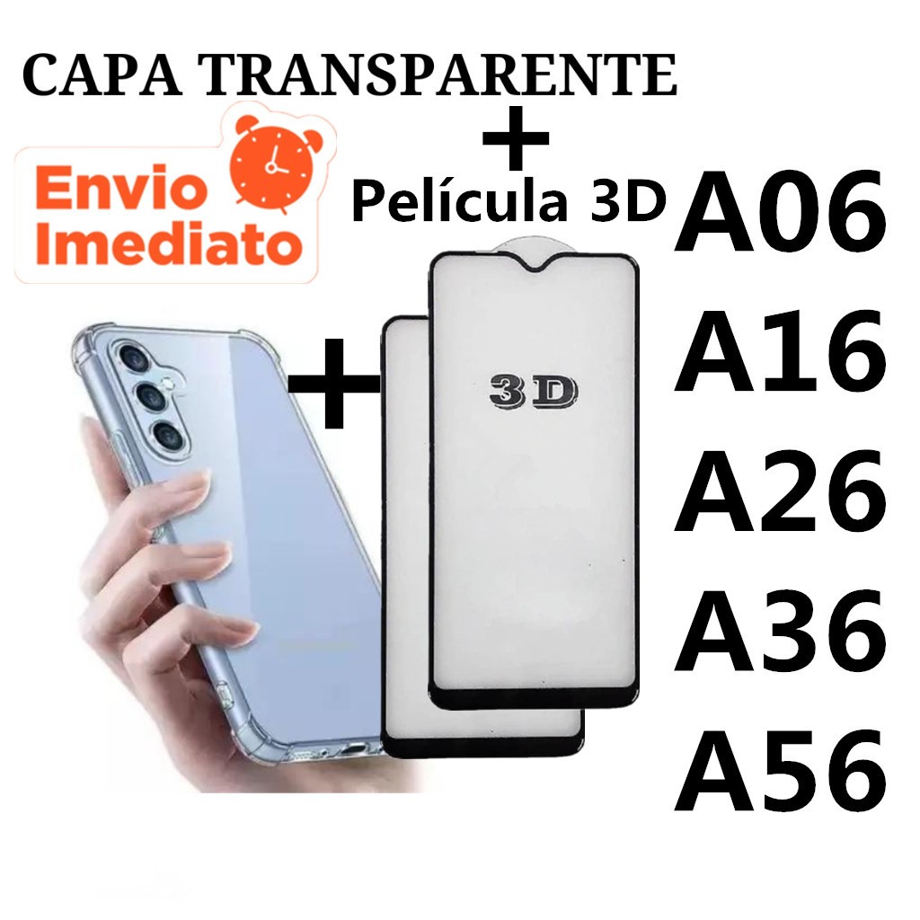 Capa Capinha Tpu Anti Impacto + Película De Vidro 3D Temperado Para Samsung A06 A16 A26 A36 A56