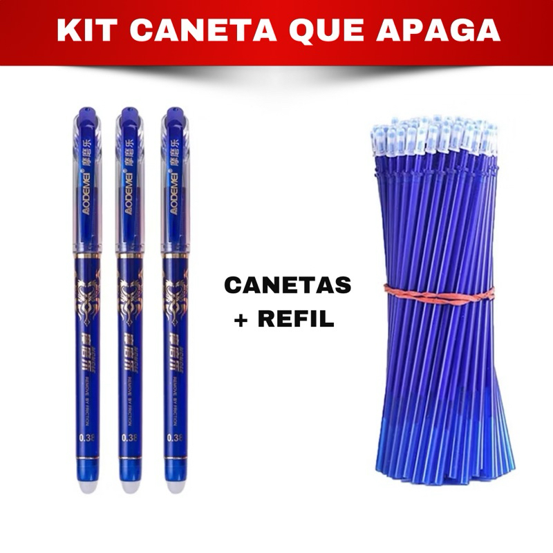 Kit 1/2/3 Caneta de marcar tecido que apaga + Refil cor azul - caneta mágica que apaga com o calor