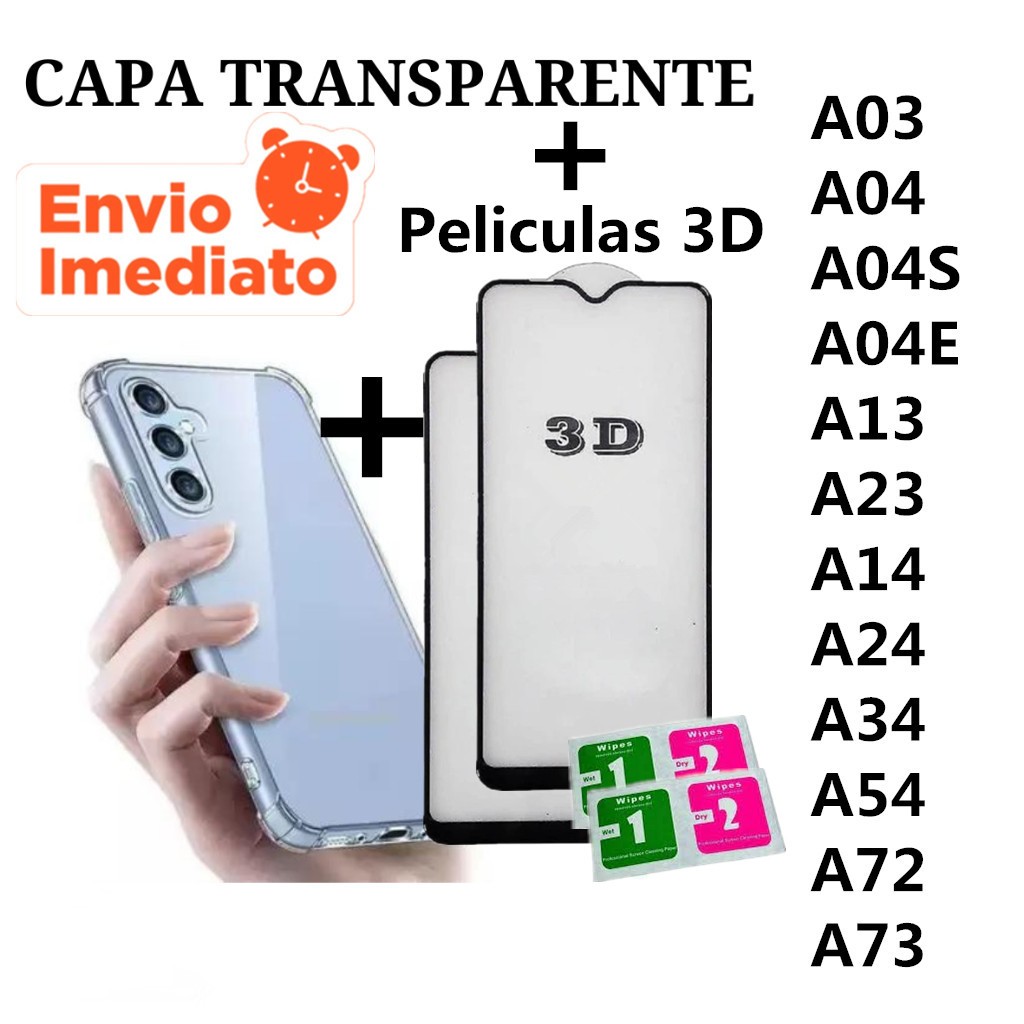 Capa Capinha Transparente Anti Impacto TPU + Peliculas 3D Para Samsung Galaxy A04 4G A04S A04E A14 A24 A34 A54 5G