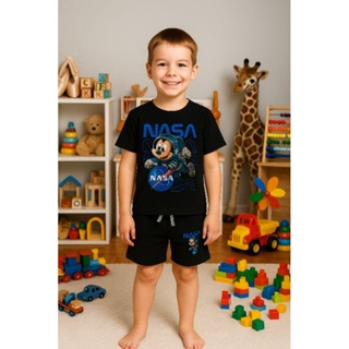 Conjunto de camiseta 100% algodão e bermuda de Moletom com bolso lateral de menino, verão do Mickey Mouse em Oferta na Shopee