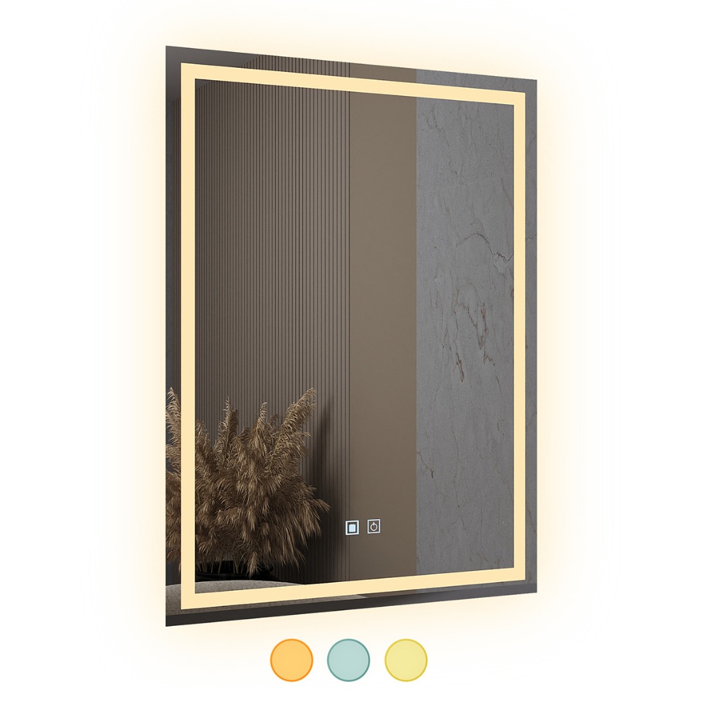 Espelho LED Retangular 3 Cores Banheiro Dual Touch c/ Desembaçador - 90CmX70Cm 110V/220V (Bivolt)