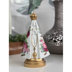 nossa senhora aparecida 22cm manto flor Marsala vermelha verde dourado gesso lembrancinha casamento