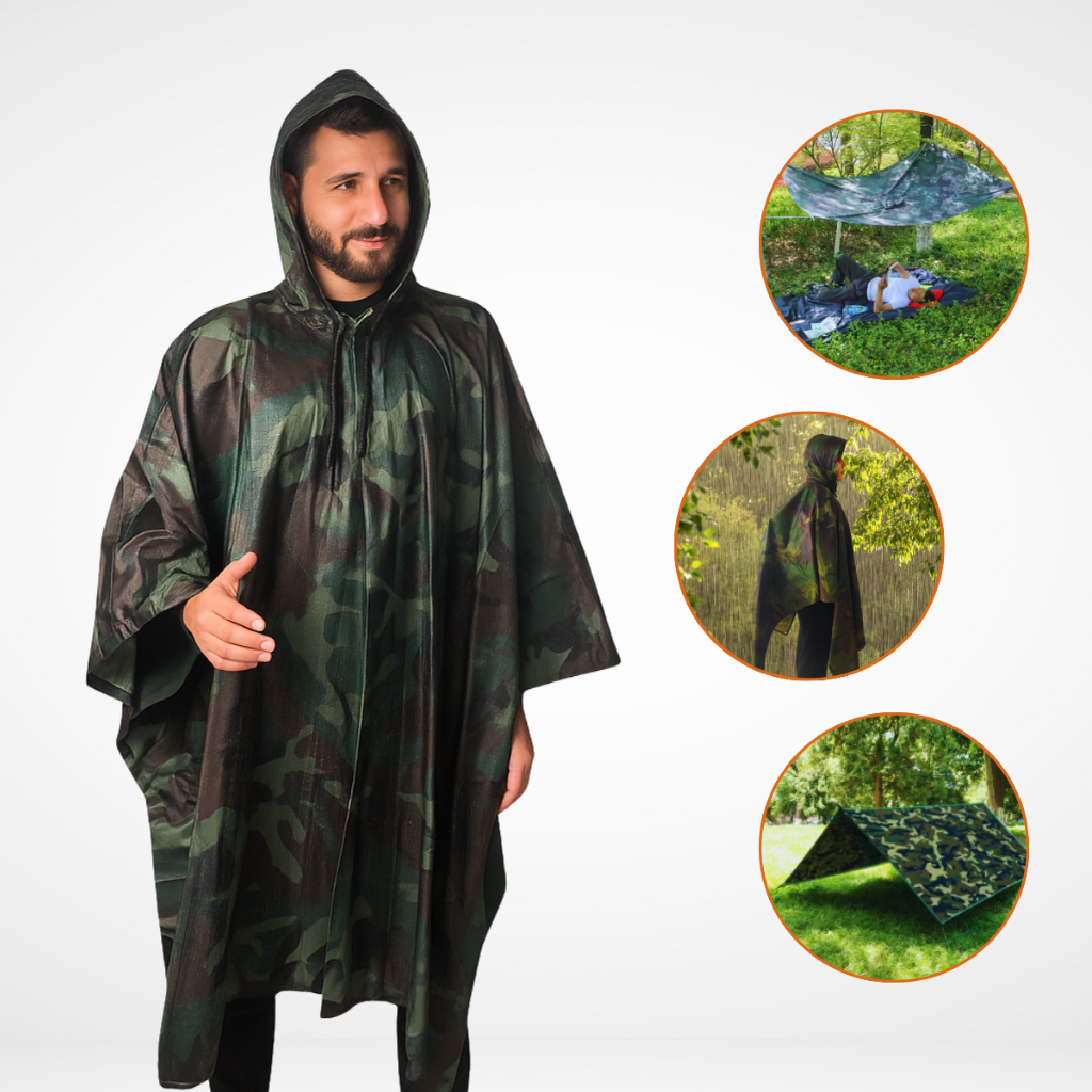 Capa de Chuva Poncho Impermeável Camuflada Corta Vento Militar Multiuso Camping Trilhas Caça Pesca