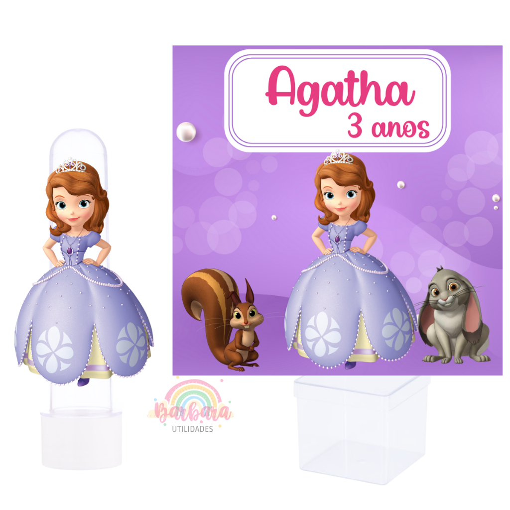 Kit Festa 20 Tubetes 3D + 15 Caixinhas Personalizadas Lembrancinha Princesa Sofia