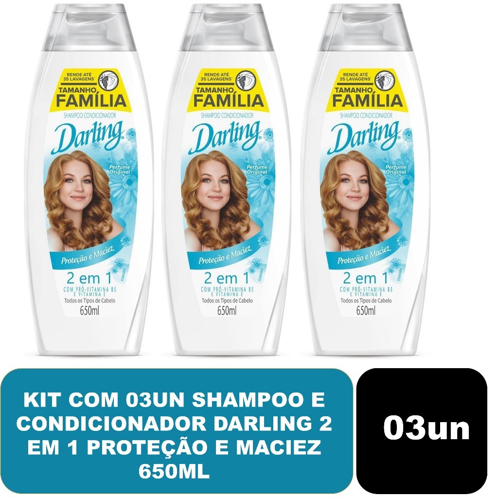Kit com 03un Shampoo e Condicionador Darling 2 em 1 Proteção e Maciez 650ml