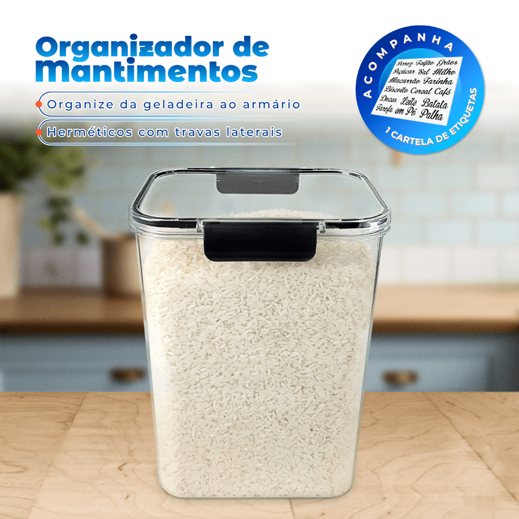 Pote Grande com Trava Hermético 4200ml Organizador Cozinha Geladeira Dispensa 1 Peça