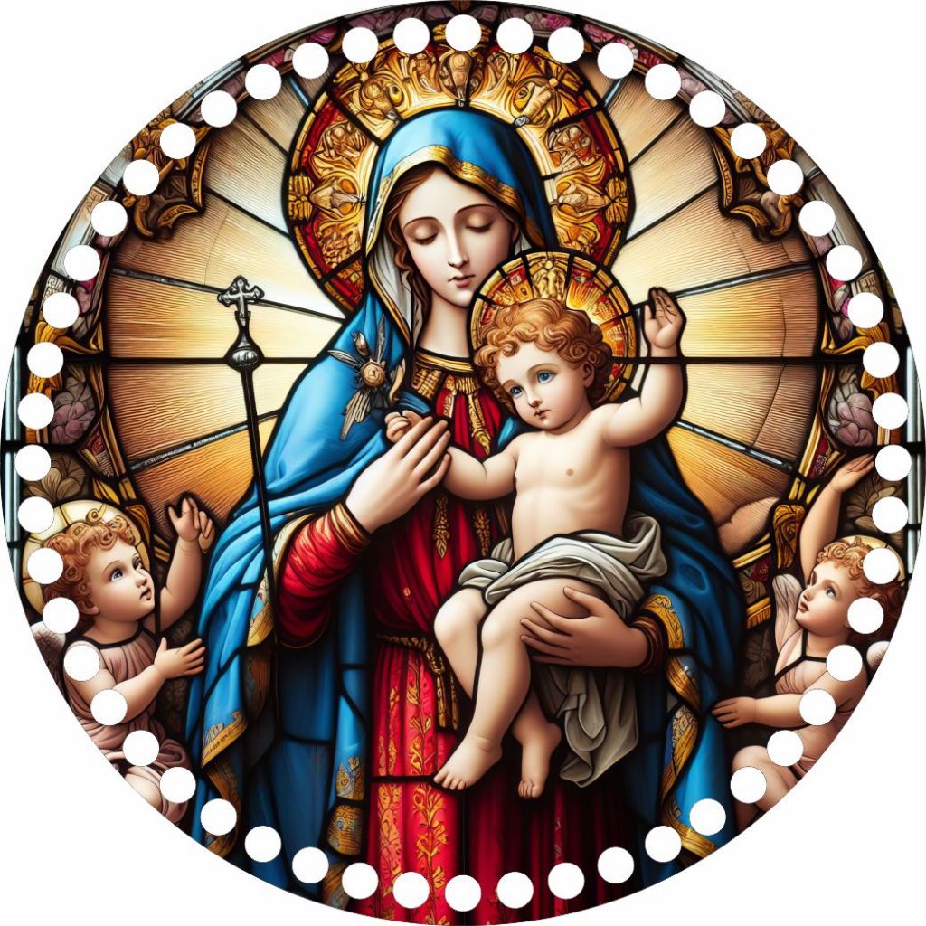 Base Crochê Redonda Nossa Senhora do Perpétuo Socorro - Arte Estilo Vitral