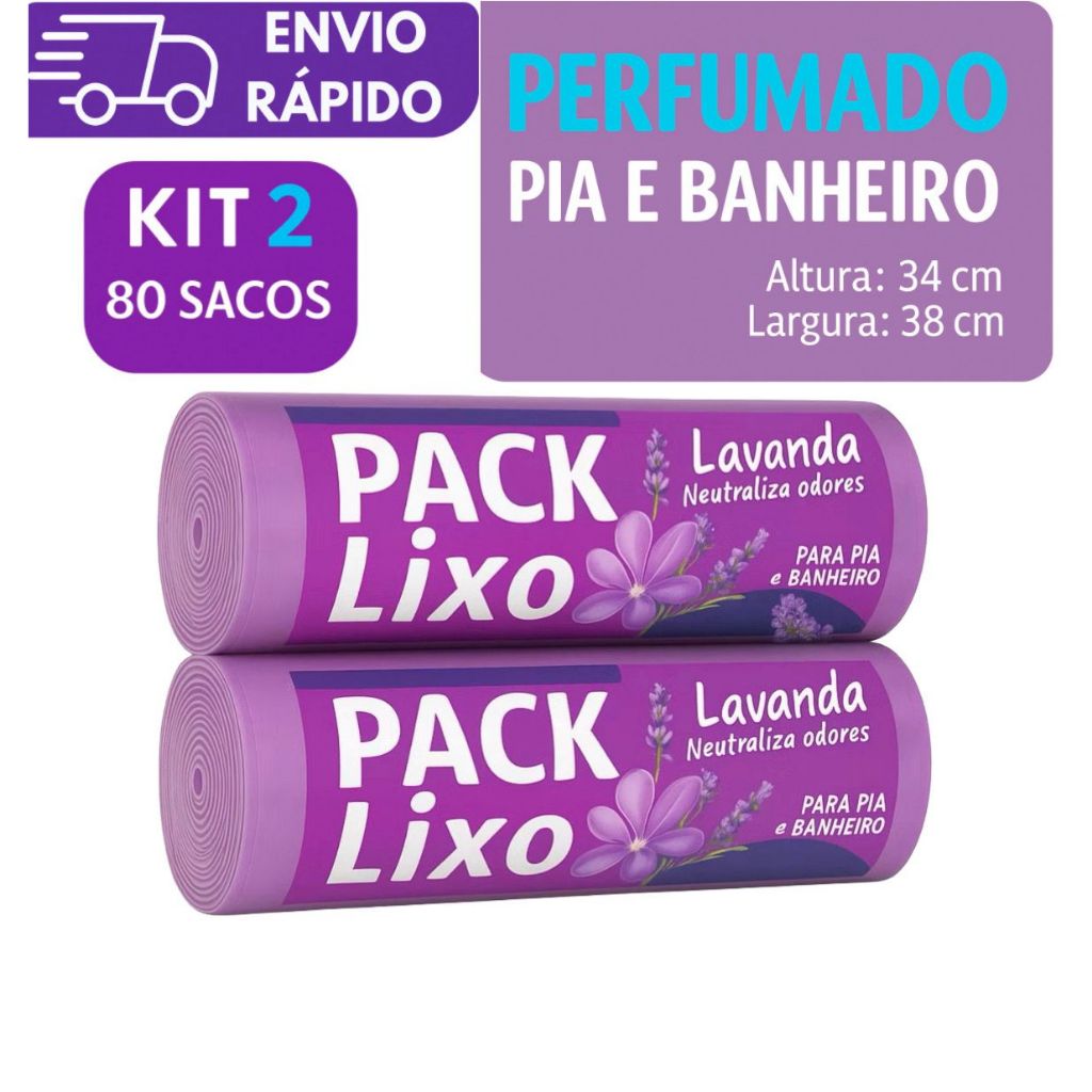 KIT 2 Saco Lixo Banheiro e Cozinha Perfumado Lilás - Lavanda Anti Inseto - Anti Odor Extru...