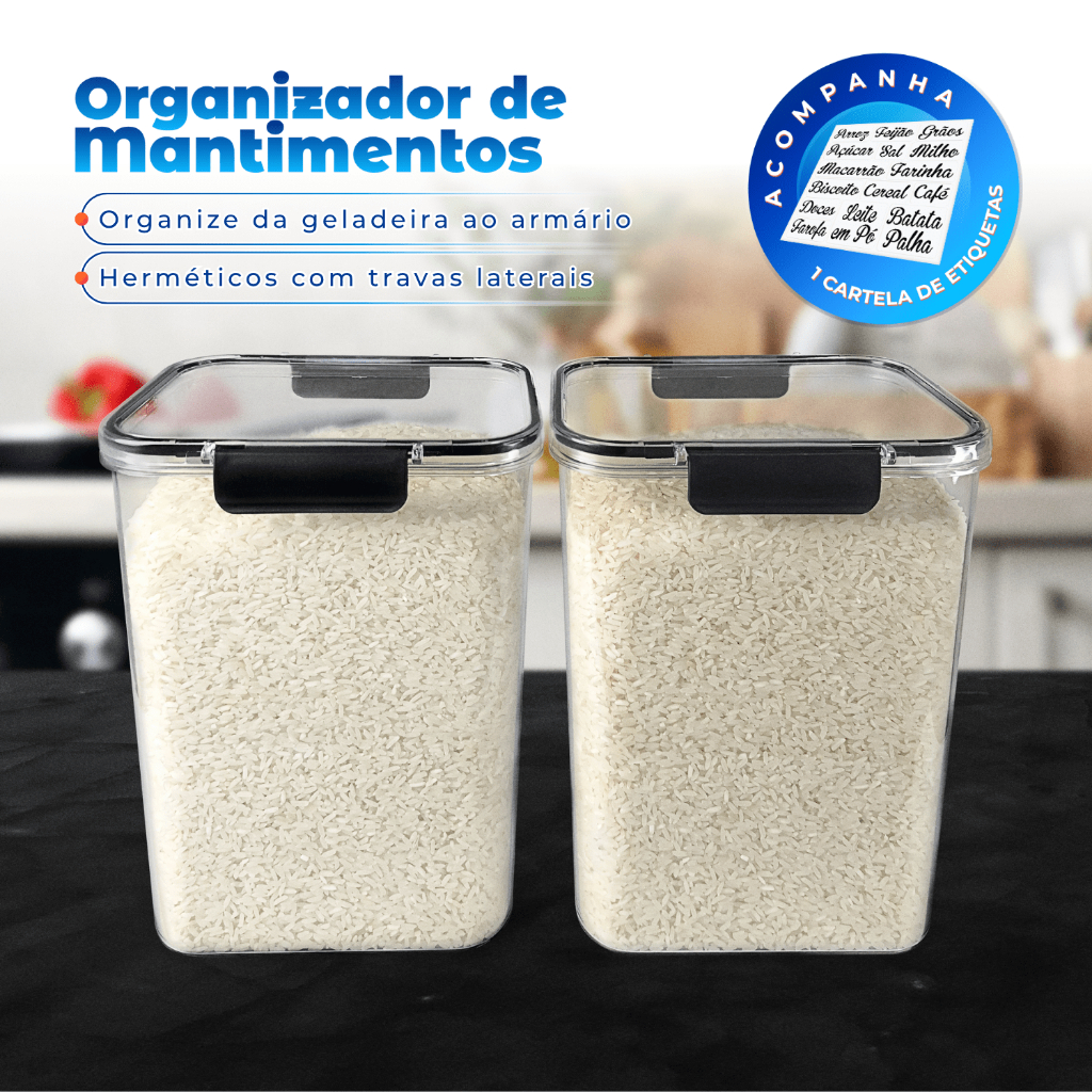 Jogo de 2 Potes 4200ml Hermético Organizador Cozinha Dispensa Alimentos em Oferta na Shopee