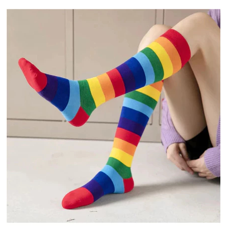 1 - 2 - 3 Pares de Meias Arco-Íris Coloridas Alta - Infantil e Adulto 34 ao 40