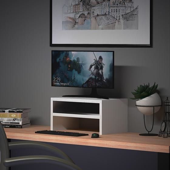 Suporte Para Monitor Elevado Mdf 33cm Duplo Notebook Pc Gamer Tv