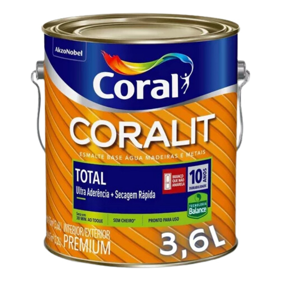 Tinta Esmalte Sintético Base Água Coralit Total Fosco 3,6l Cor Preto Fosco