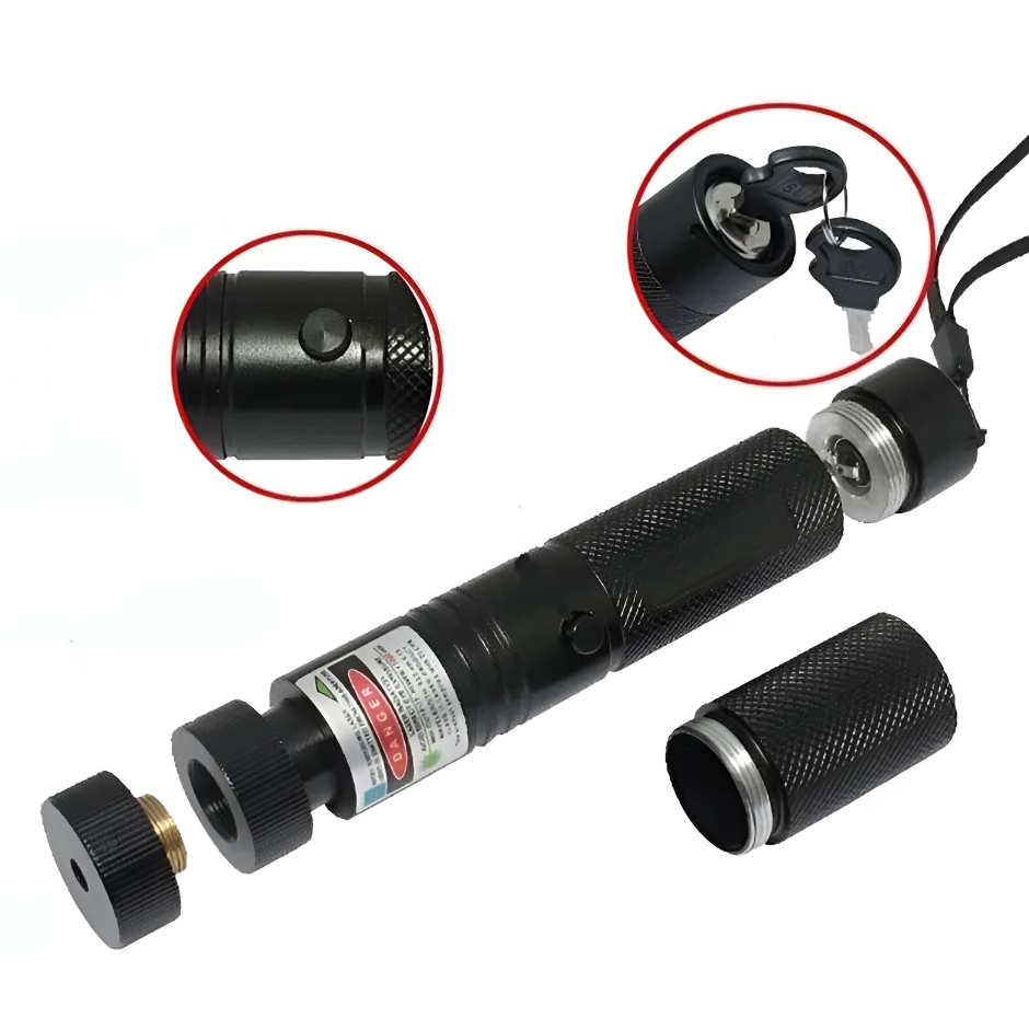 Caneta Laser Pointer Verde com Bateria Recarregável Chave de Segurança 303 Ponteiro Laser