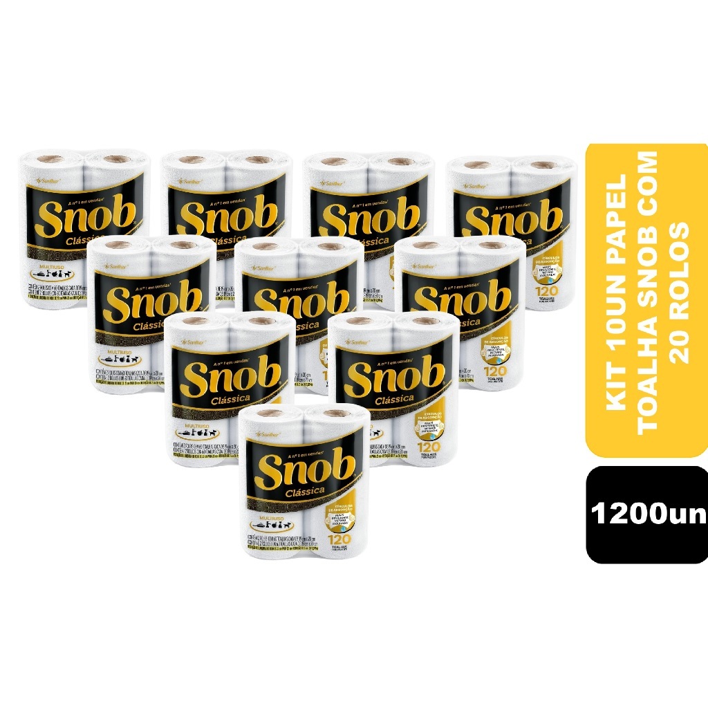 Kit 10un Papel Toalha Folha Dupla Snob Clássica 19cm x 20cm - Pacote 2 Unidades com 60 Folhas Cada (1200un) em Oferta na Shopee
