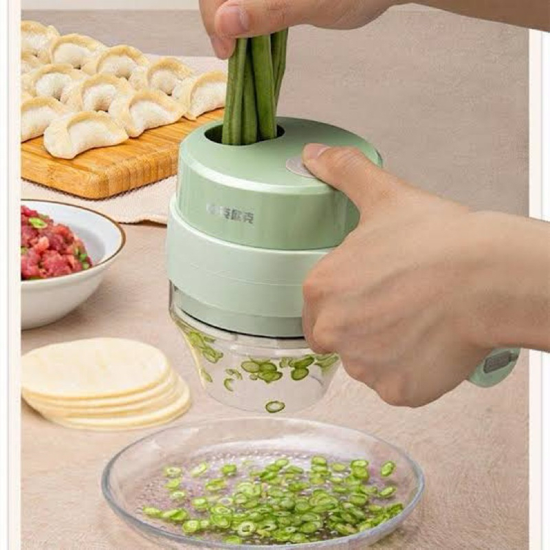 Cortador Elétrico De Legumes 4 Em 1 Sem Fio Alho Com Carregamento USB Triturador Durável F...