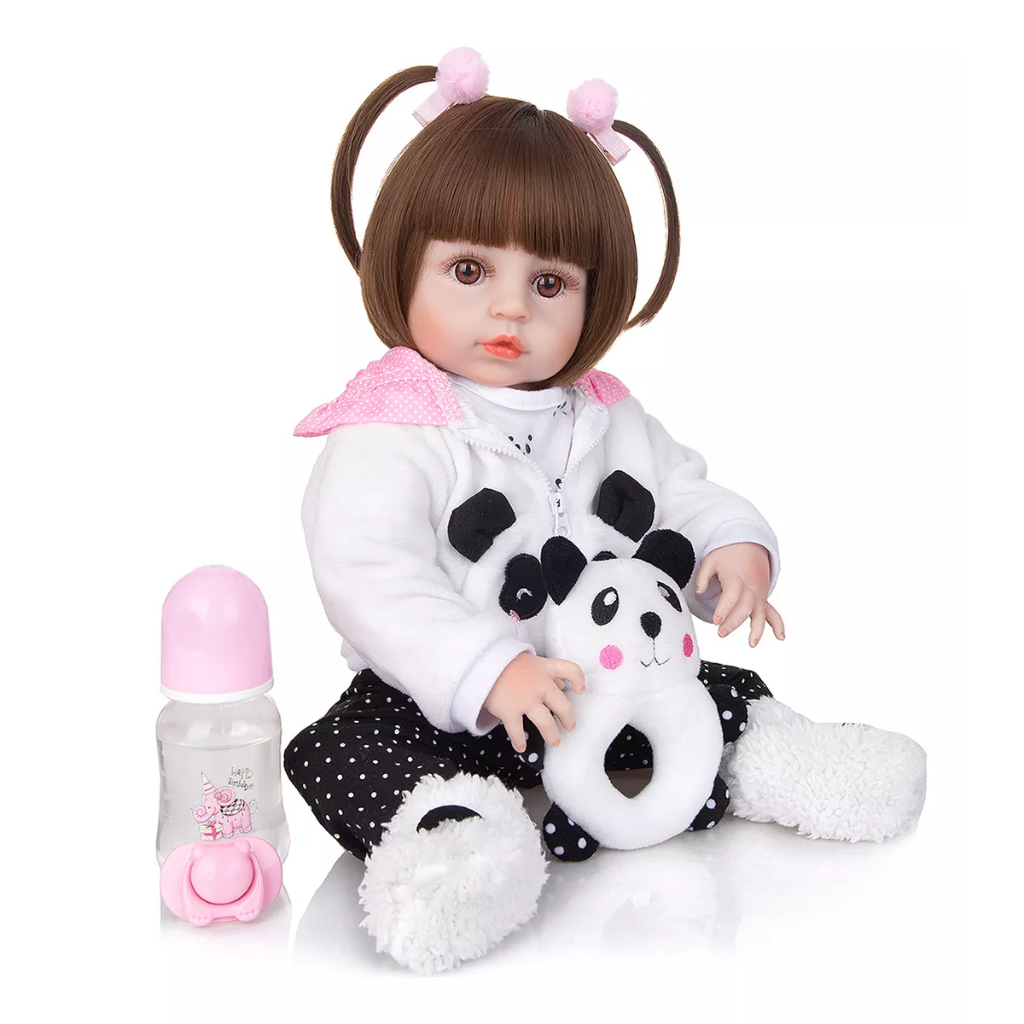 Boneca Bebê Reborn Silicone Menina Pandinha Olhos Castanhos SFO-008 em Oferta na Shopee