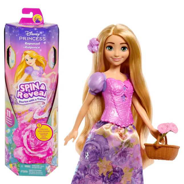 Disney Princesa Spin & Reveal Rapunzel Fashion Doll e acessórios com 11 surpresas - Mattel Htv86 em Oferta na Shopee