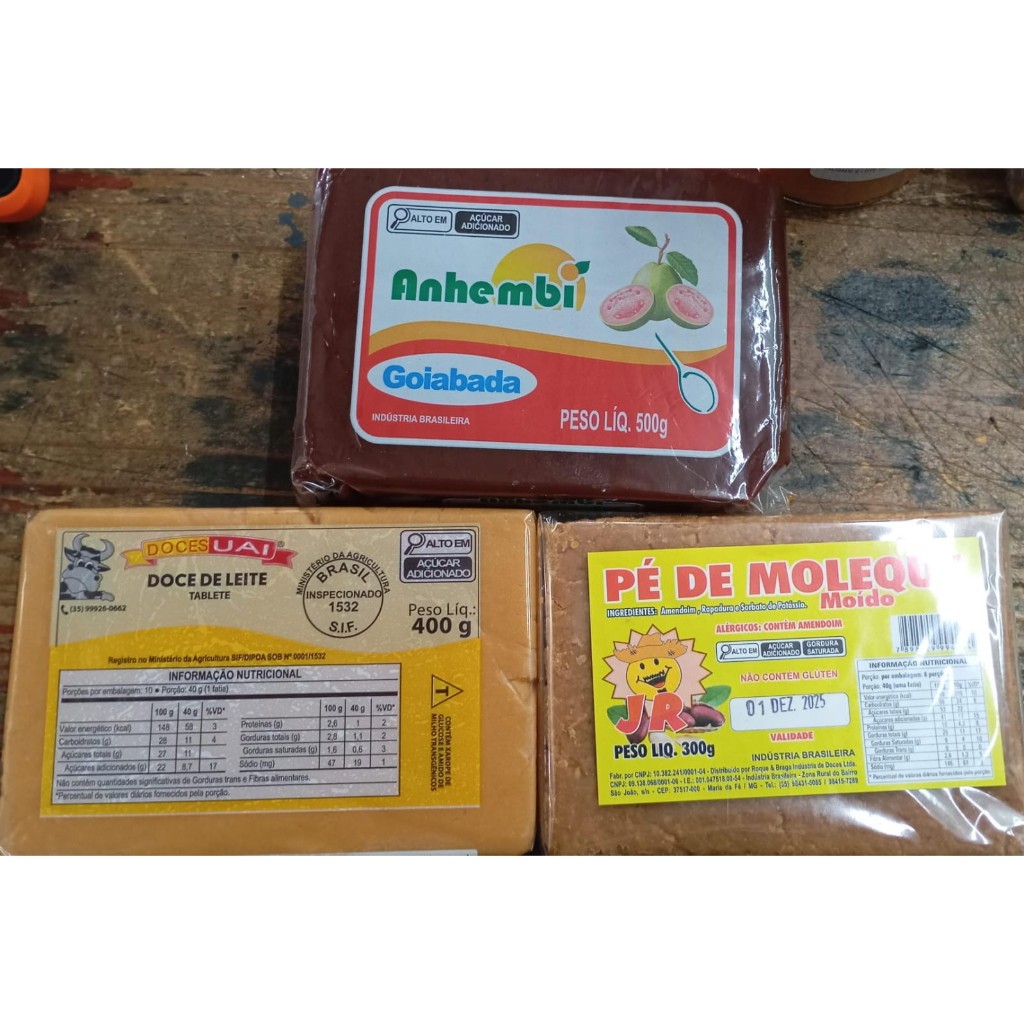 KIT 1 DOCE DE LEITE 400G + 1 PE DE MOLEQUE 300G + 1 GOIABADA 500G