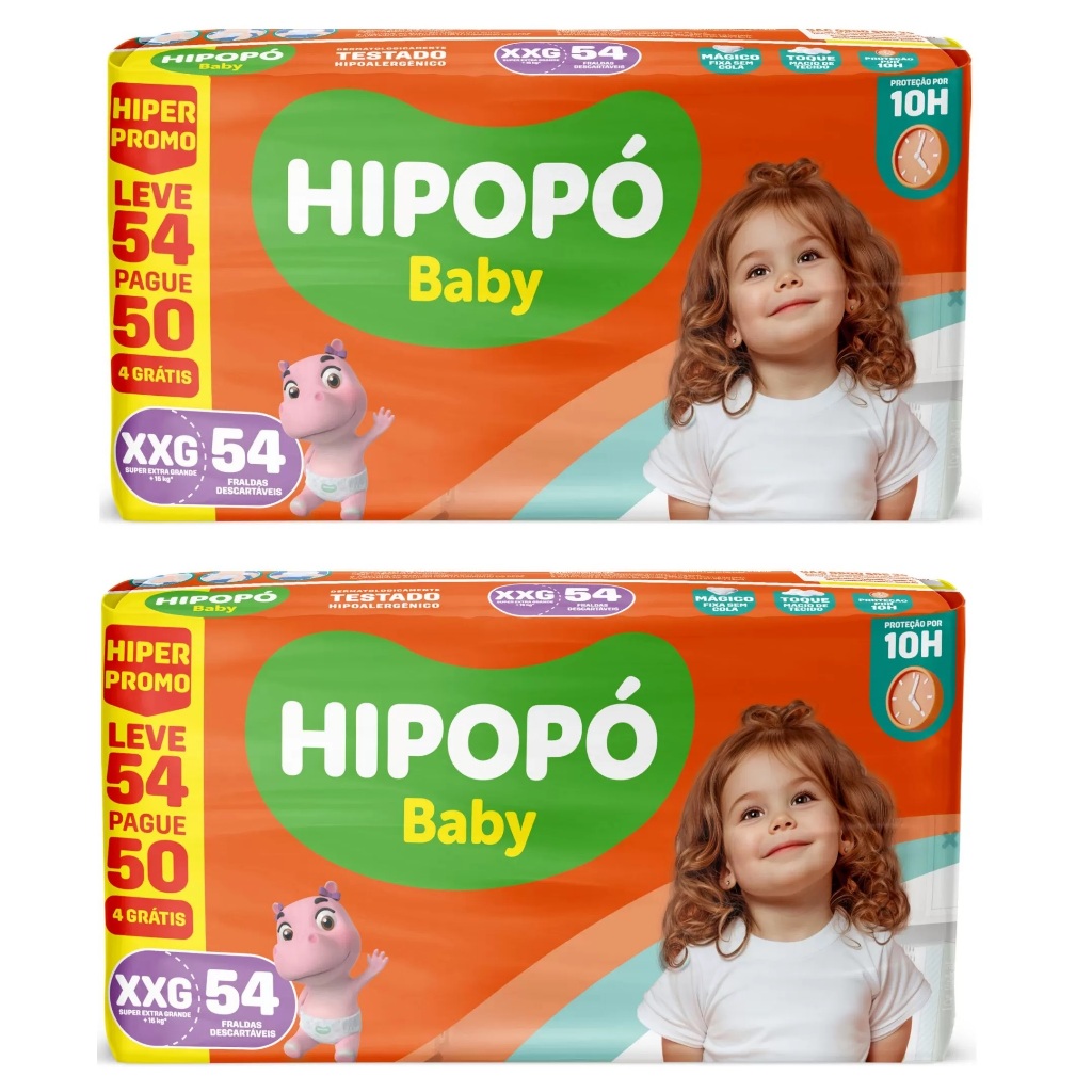 Kit 2ptes Fralda Hipopó Baby Hiper XXG 54un - Total 108unidades AB.2