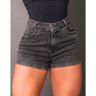 Short Jeans Feminino Cintura Alta sem Lycra Levanta Bumbum Curto Praia Shorts Curtinho Marmorizado em Oferta na Shopee