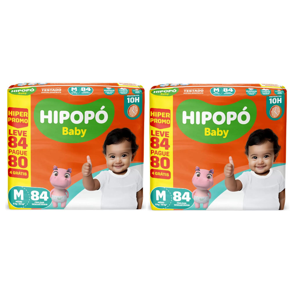 Kit 2ptes Fralda Hipopó Baby Hiper M 84un cada - Total 168un