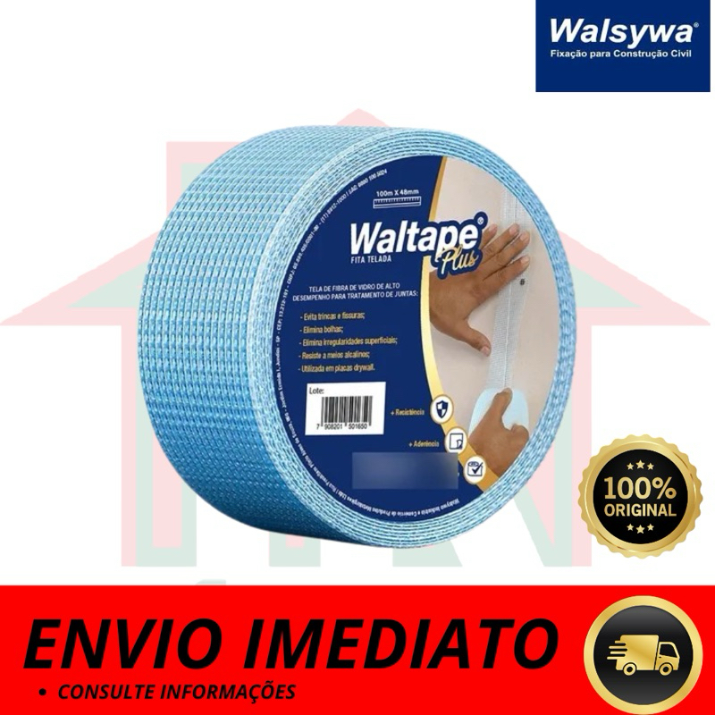 Fita Auto Adesiva Telada Azul Drywall Waltape  Plus 45 e 100 M X 48MM - Walsywa
