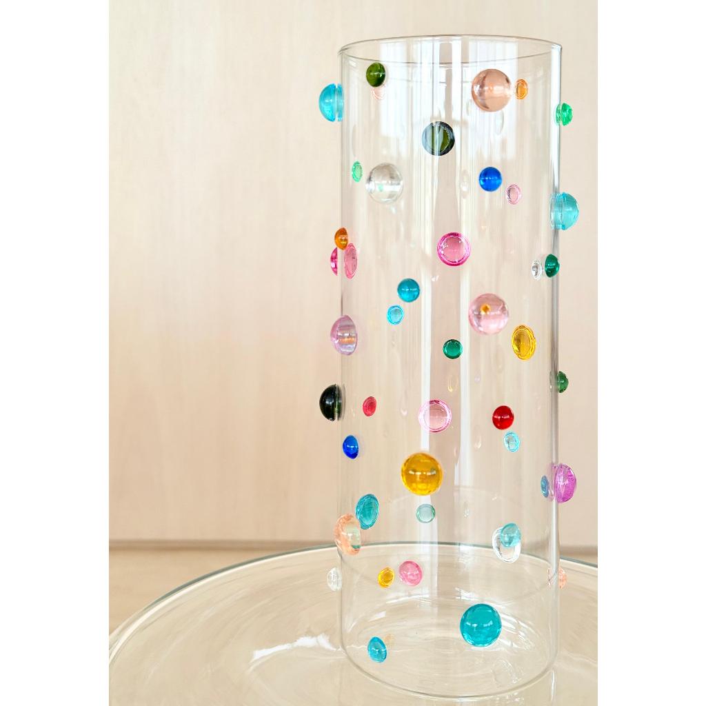 Vaso  Decorado Vidro  com Gemas Coloridas Grandes e Mini  Design Italiano 25 cm Altura x 10 cm