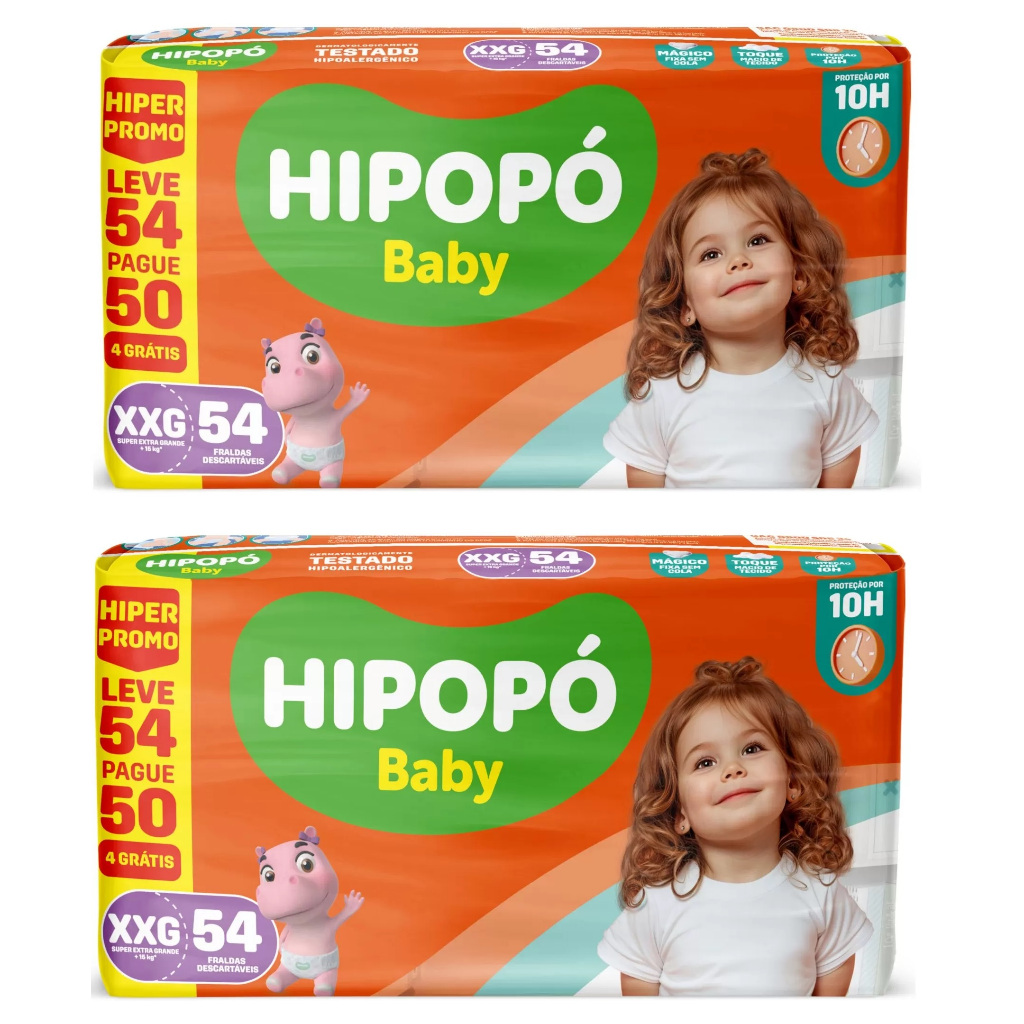 Kit 2ptes Fralda Hipopó Baby Hiper XXG 54un - Total 108un