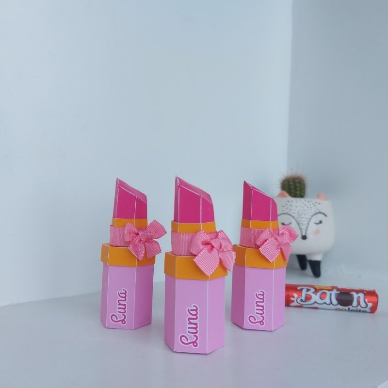 Caixa Batom 3D - Rosa Luxo - Festa Infantil - Lembrancinhas Personalizadas - Caixinhas Personalizadas - Papelaria