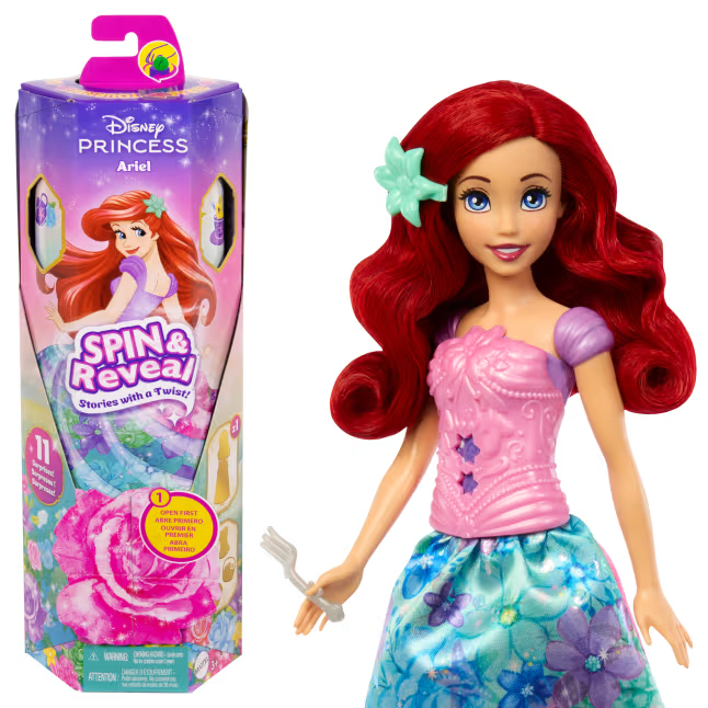 Boneca Ariel e acessórios da Disney Princess Spin & Reveal com 11 surpresas - Mattel Htv88 em Oferta na Shopee
