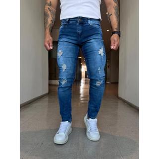 Calça Masculina Jeans Skinny Premium Lycra Elastano rasgada clara em Oferta na Shopee