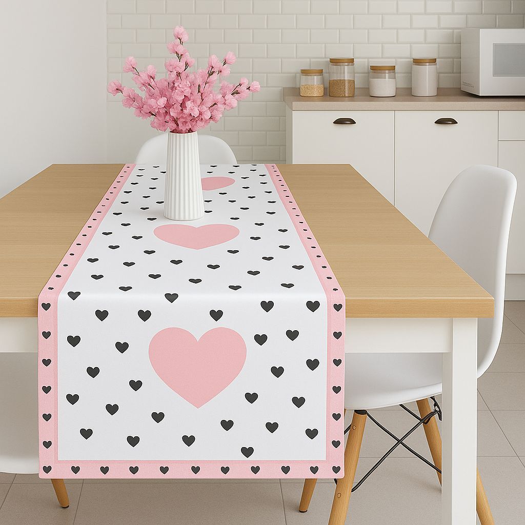 Caminho de Mesa Trilho Passadeira Retangular Toalha Estampada 4 ou 6 Lugares 1,35x0,35 Decorativa Coração Fundo Preto em Oferta na Shopee