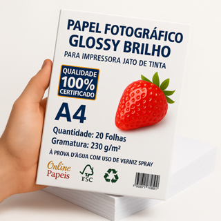 Papel Fotográfico A4 230g Glossy 20 folhas Premium para Impressão Fotográfica em Oferta na Shopee