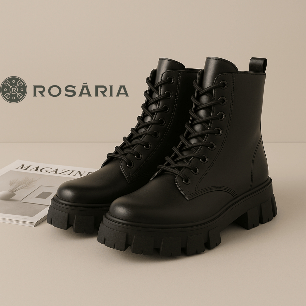 Detalhes do Bota Coturno Feminino Legítimo Tratorada Zipér Blogueira Cano Medio Confortável