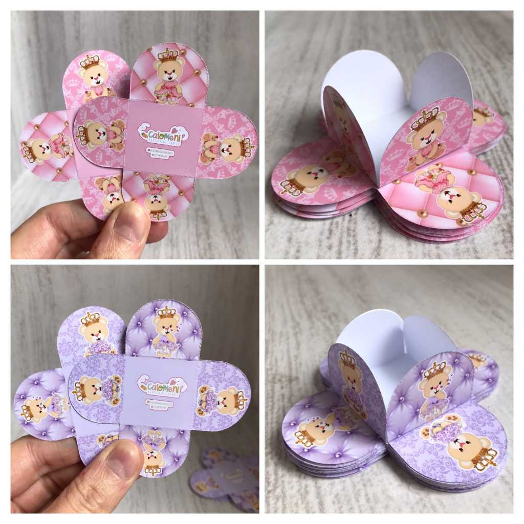 Forminhas de doce Personalizadas  Ursinha Princesa/ Rosa/ Lilas/Chá de bebê 4 Pétalas Festa, Aniversário/Lembrancinhas