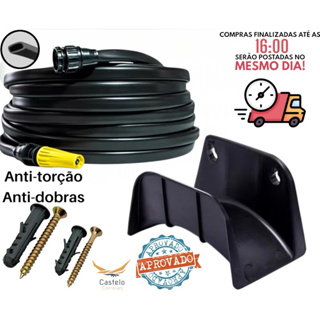 Kit completo de mangueira de jardim anti dobra com suporte,esguicho,parafusos e bucha. em Oferta na Shopee