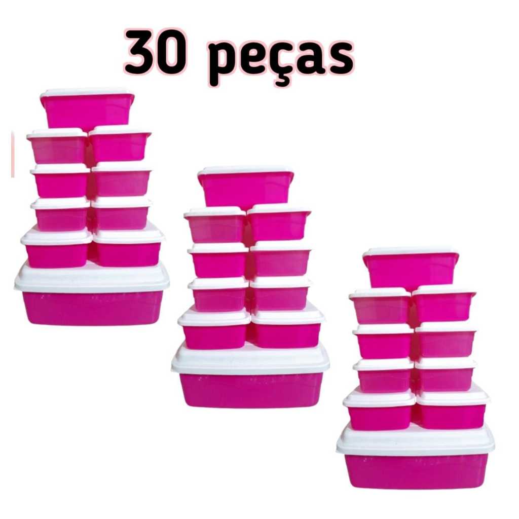 Kit 30 Potes Plásticos com Tampa Grande, médio e Pequeno–Organização Cozinha e Alimento