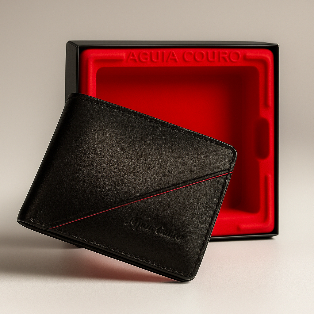 Carteira masculina couro legítimo super completa com couro macio  e caixa de presente