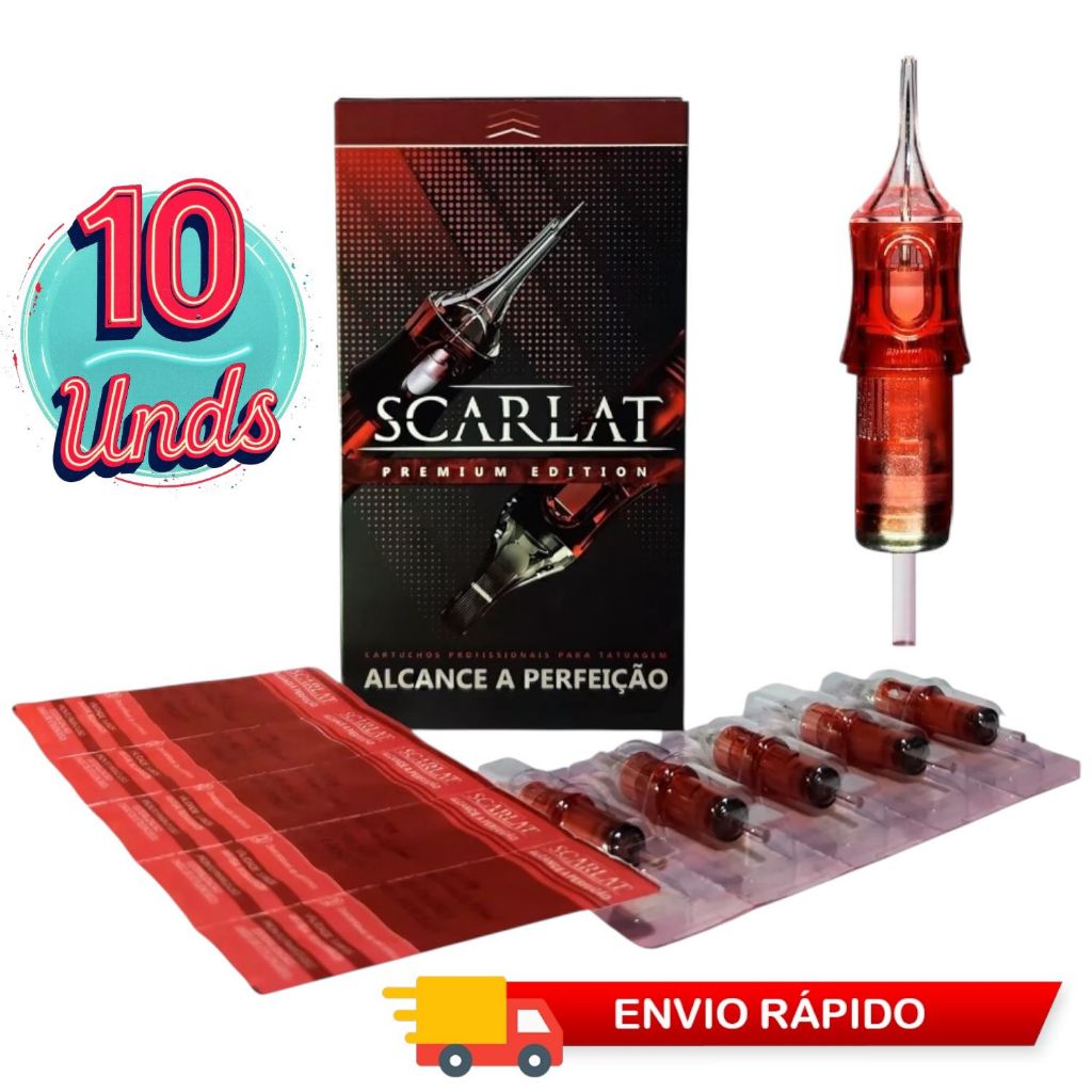 Cartucho Scarlat tattoo 10 unds traco pintura rl rs rm mg micro pigmentacao mmp capilar long taper fine line