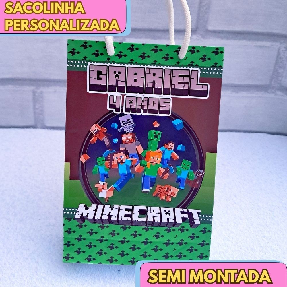 20 Sacolinha Personalizada MINECRAFT - JÁ VAI MONTADA lembrancinha aniversário